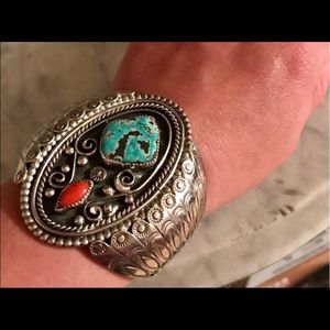RARE Unique Vintage Sterling Silver Cuff Bracelet